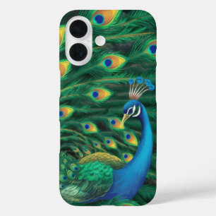 Funda iPhone 16 Estuche para teléfono de pájaro azul Peacock
