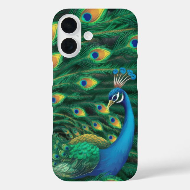 Funda iPhone 16 Estuche para teléfono de pájaro azul Peacock (Reverso )