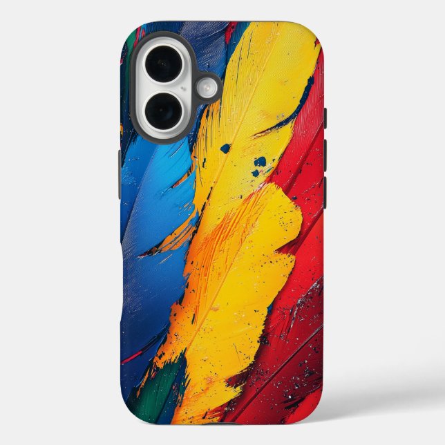 Funda iPhone 16 Estuche para teléfono de plumas de maca tropical (Reverso )