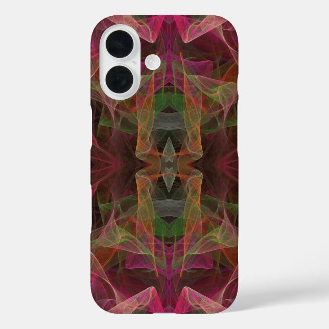 Funda iPhone 16 Estuche para teléfono fractal rosa, verde y negro (Reverso )