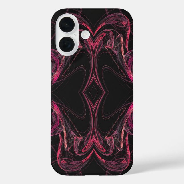 Funda iPhone 16 Estuche para teléfono fractal rosa y negro (Reverso )