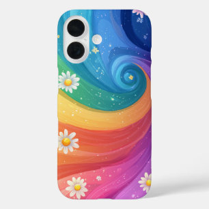 Funda iPhone 16 Estuche para teléfono giratorio con arcoiris Bloom