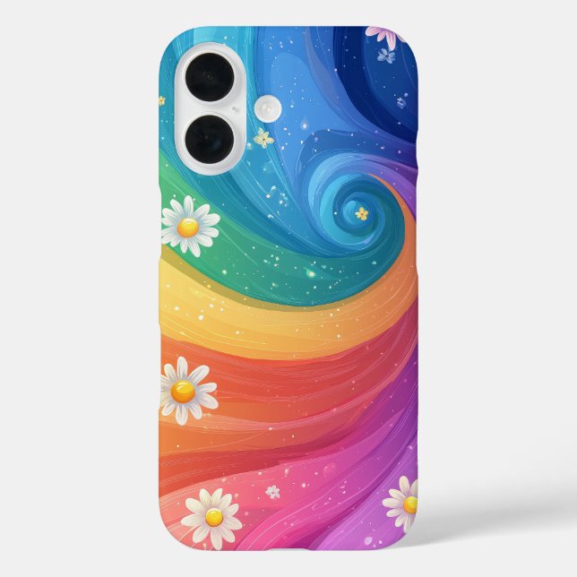 Funda iPhone 16 Estuche para teléfono giratorio con arcoiris Bloom (Reverso )