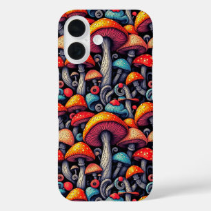Funda iPhone 16 Estuche Retro Mushroom Whimsy para iPhone