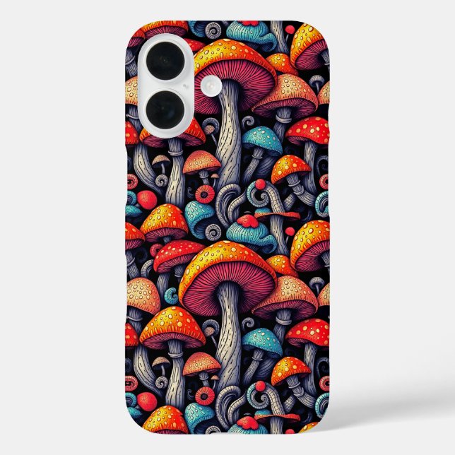 Funda iPhone 16 Estuche Retro Mushroom Whimsy para iPhone (Reverso )