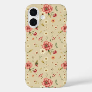 Funda iPhone 16 Estuche Vintage Floral para iPhone y iPad en Beige