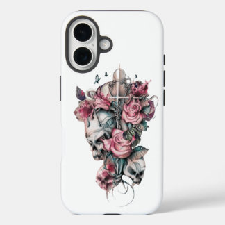 Funda iPhone 16 "Eternal Edge: Cruce, Calavera y Rosas Duros iPhon