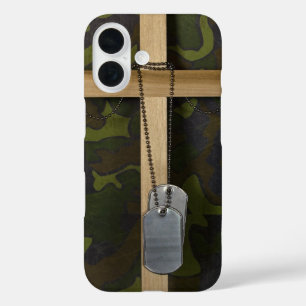 Funda iPhone 16 Etiquetas de perro militares en una cruz