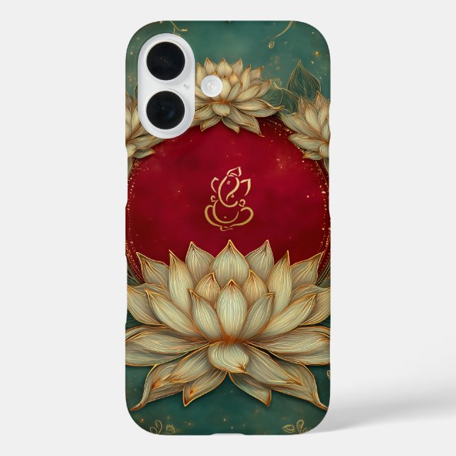 Funda iPhone 16 Etnia Lotus Verde Dios Indio Ganesh (Reverso )