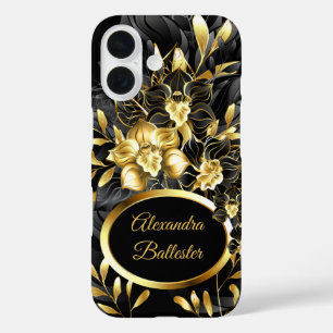Funda iPhone 16 Exótico Floral Elegante Rico Dorado Negro