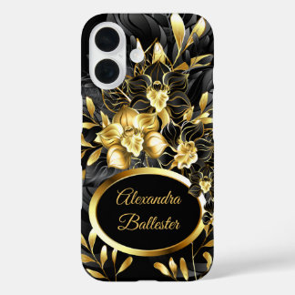 Funda iPhone 16 Exótico Floral Elegante Rico Dorado Negro