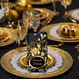 Funda iPhone 16 Exótico Floral Elegante Rico Dorado Negro