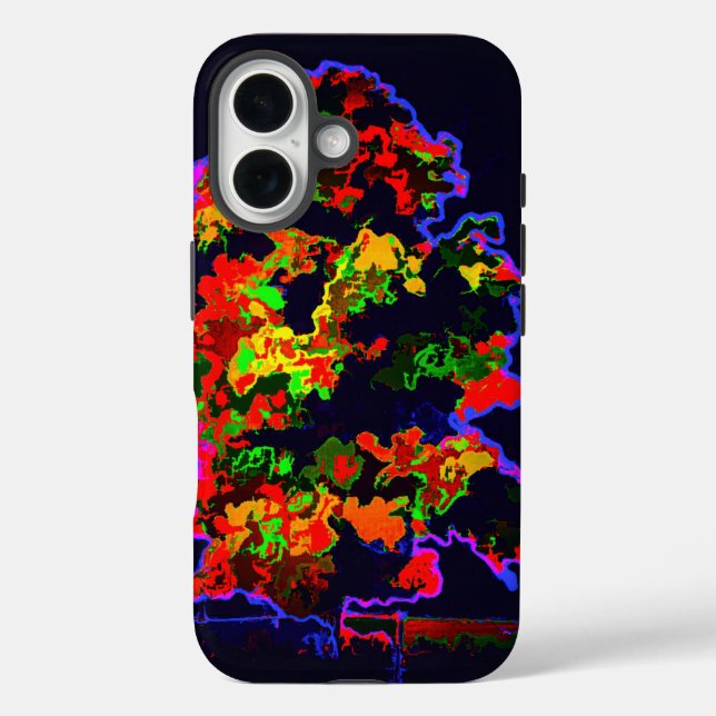 Funda iPhone 16 Explosión de árbol neón (Reverso )
