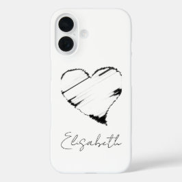 Funda iPhone 16 Faded black heart on white your name