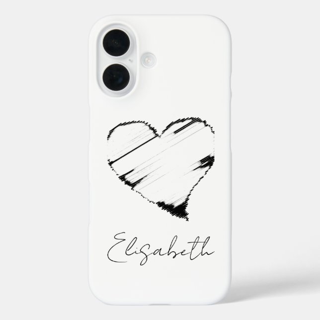 Funda iPhone 16 Faded black heart on white your name (Reverso )