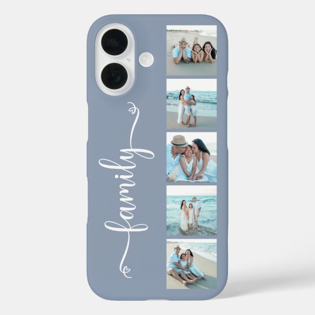 Funda iPhone 16 Familia de Letra Script Foto Azul Polvo (Reverso )