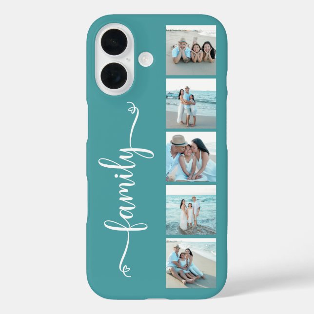 Funda iPhone 16 Familia Foto Script Verde Aguamarina (Reverso )