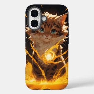 Funda iPhone 16 Familiar de incendio de gato de tigre místico
