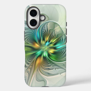 Funda iPhone 16 Fantasía abstracta moderna y colorida Flor Fractal