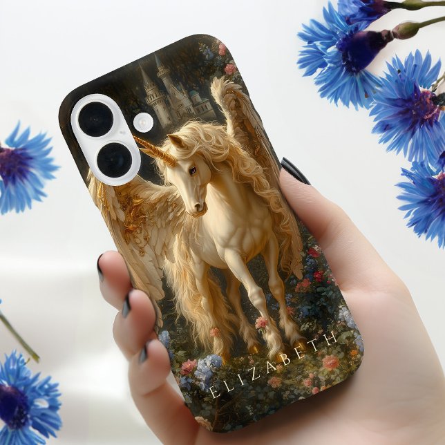 Funda iPhone 16 Fantasía de Castillo Floral de Pegasus Angélico Bl (Subido por el creador)