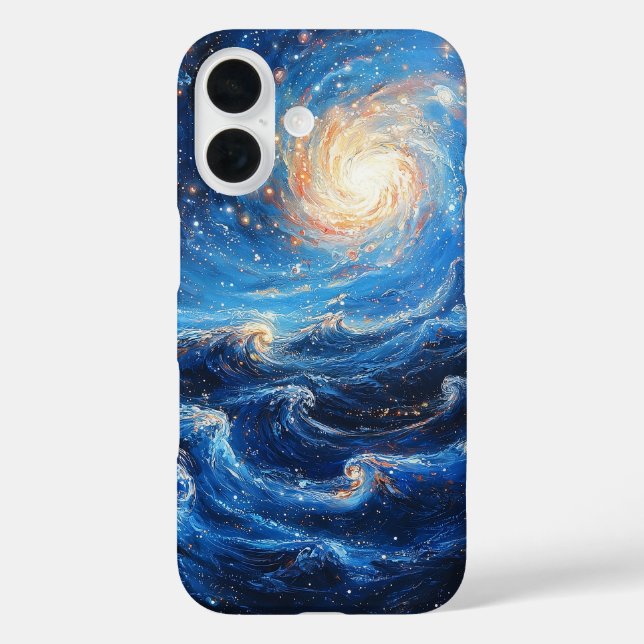 Funda iPhone 16 Fantasía de la Noche Azul Celestial Golden Glow (Reverso )