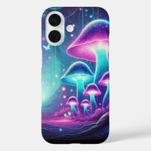 Fantasía en los hongos brillantes en un bosque enc