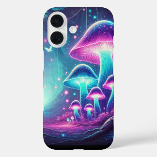 Funda iPhone 16 Fantasía en los hongos brillantes en un bosque enc