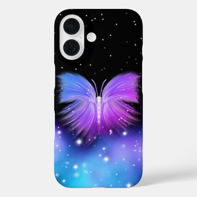 Funda iPhone 16 Fantasía espacial Mariposa Cósmica (Reverso )