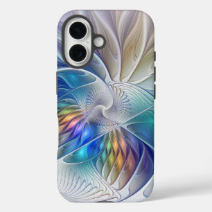 Funda iPhone 16 Fantasía floral, flor fractal abstracta colorida