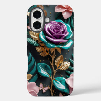 Funda iPhone 16 Fantasía floral vibrante con Rosa morado