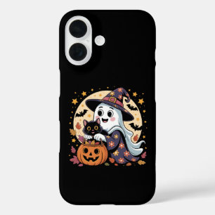 Funda iPhone 16 Fantasma de Halloween vintage con gatos negros Gro
