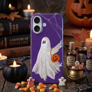Funda iPhone 16 Fantasma de Truco o Trato con Cubo de Caramelo de