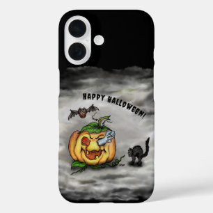 Funda iPhone 16 Fantasma, Gato, Bat y Calabaza, ¡Feliz Halloween!