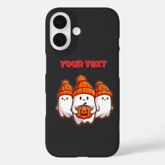 Funda iPhone 16 Fantasmas de Halloween cortos con calabaza y juan