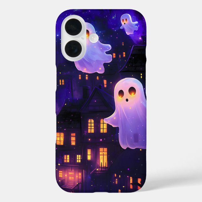 Funda iPhone 16 Fantasmas voladores de la medianoche de Halloween  (Reverso )