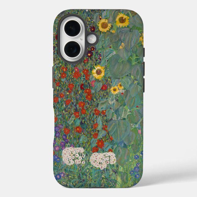 Funda iPhone 16 Farm Garden Sunflowers, de Gustav Klimt Painting (Reverso )