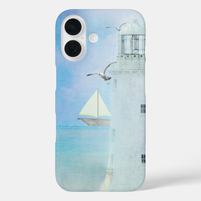 Funda iPhone 16 Faro blanco con velero (Reverso )