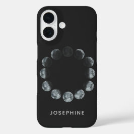 Funda iPhone 16 Fases de color de agua negro en la luna personaliz