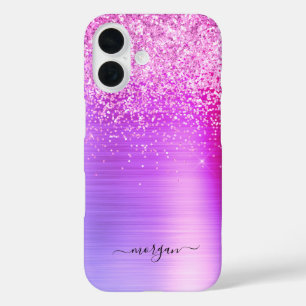 Funda iPhone 16 Faux Brushed Purple Metalizado, Purpurina, nombre 