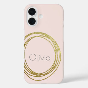 Funda iPhone 16 Faux Gold Abstract Circle Design con nombre