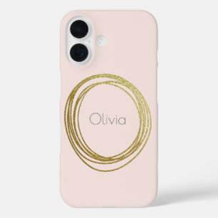 Funda iPhone 16 Faux Gold Abstract Circle Design con nombre