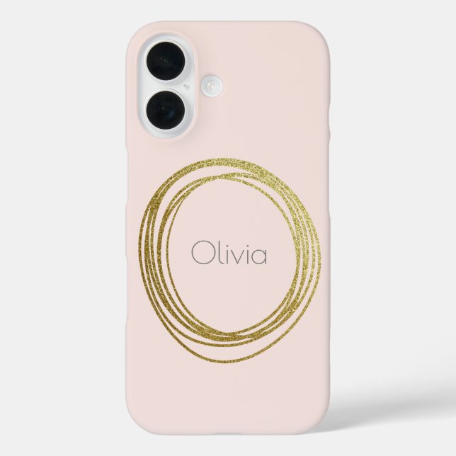 Funda iPhone 16 Faux Gold Abstract Circle Design con nombre (Reverso )