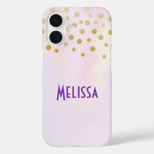 Funda iPhone 16 Faux Gold Confetti en color morado