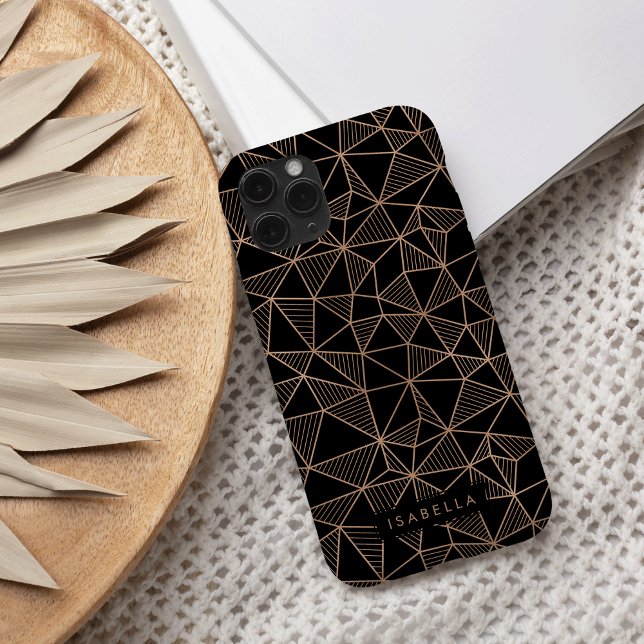 Funda iPhone 16 Faux Rosa Gold y Black Modern Geometric (Subido por el creador)