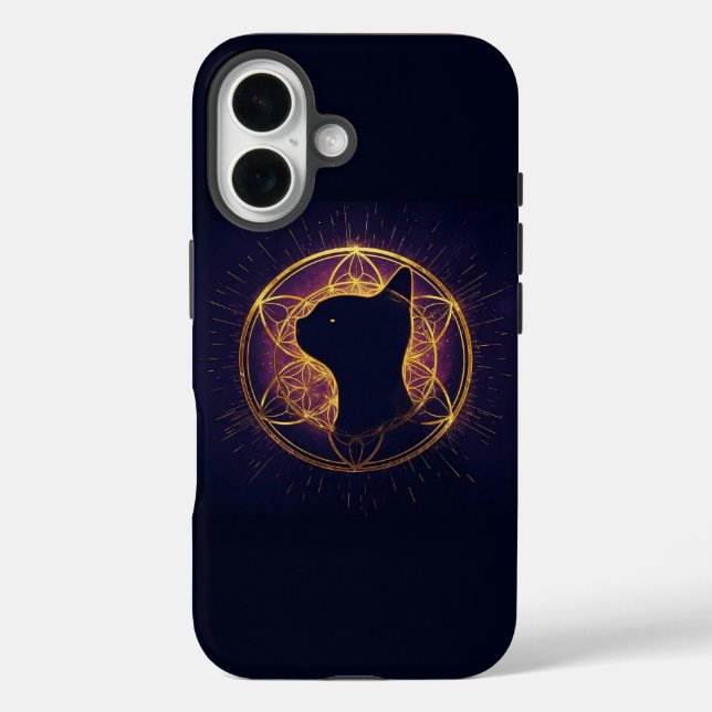 Funda iPhone 16 Felino Místico Dentro del Círculo Sagrado (Reverso )