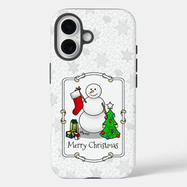 Funda iPhone 16 Feliz Navidad 2 Árbol reaccionando a Snowman (Reverso )
