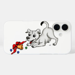Funda iPhone 16 ¡Feliz Navidad! Cachorro con bell y ball