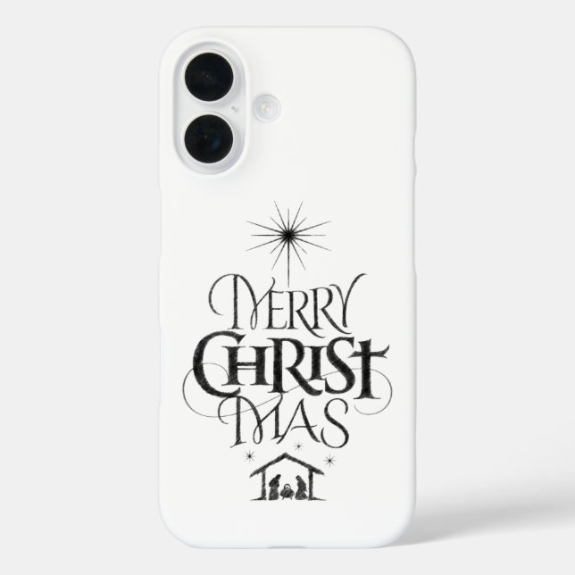 Funda iPhone 16 Feliz Navidad Caligrafía Cristo cristiano Dios (Reverso )