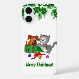 Funda iPhone 16 Feliz Navidad con gato y pipa