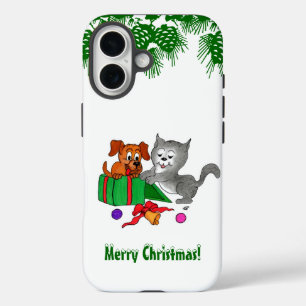 Funda iPhone 16 Feliz Navidad con gato y pipa